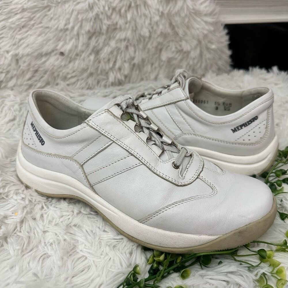 Mephisto Womens all White Leather Runoff Air Jet Lace Up walking Sneakers sz 8